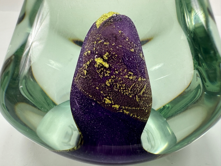 Signed Michael J Reid 24K Gold Art Glass Paperweight 1995 3.5H [Photo 8]