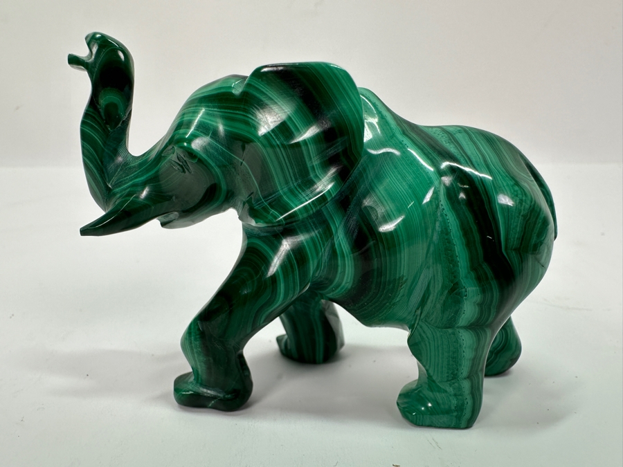 Carved Malachite Elephant Figurine 3W X 1.5D X 2.5H [Photo 4]