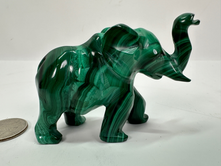 Carved Malachite Elephant Figurine 3W X 1.5D X 2.5H [Photo 2]