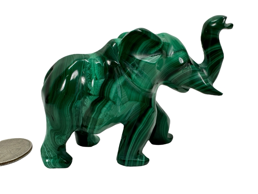 Carved Malachite Elephant Figurine 3W X 1.5D X 2.5H [Photo 1]