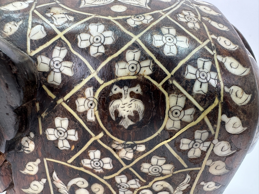 Carved Wooden Elephant With Inlaid Bone Figurine 8W X 4D X 6H [Photo 7]