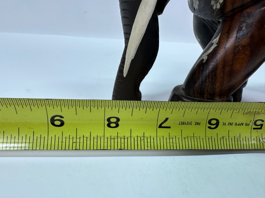 Carved Wooden Elephant With Inlaid Bone Figurine 8W X 4D X 6H [Photo 11]