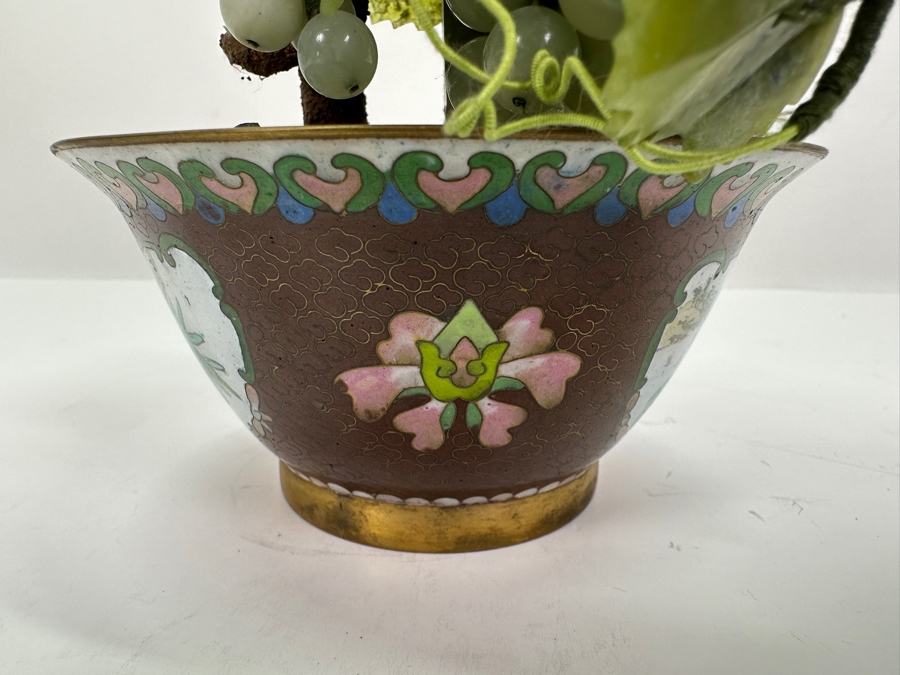 Vintage Chinese Stone Grapes Sculpture With Cloisonne Pot 9H [Photo 4]