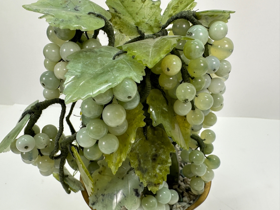 Vintage Chinese Stone Grapes Sculpture With Cloisonne Pot 9H [Photo 3]