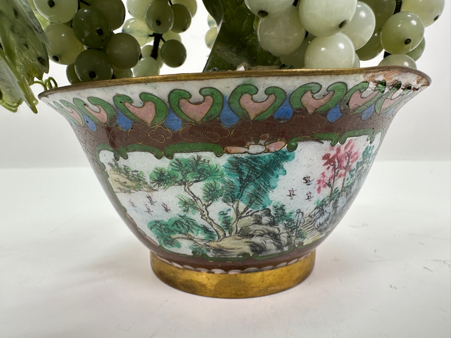 Vintage Chinese Stone Grapes Sculpture With Cloisonne Pot 9H [Photo 2]