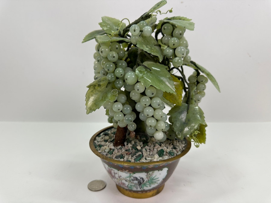 Vintage Chinese Stone Grapes Sculpture With Cloisonne Pot 9H [Photo 6]