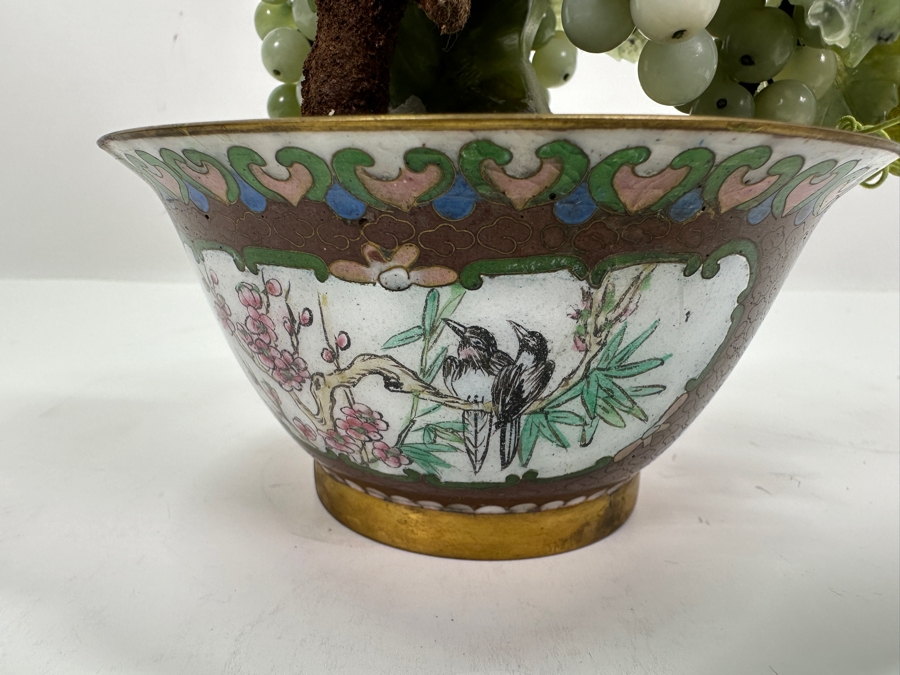 Vintage Chinese Stone Grapes Sculpture With Cloisonne Pot 9H [Photo 5]