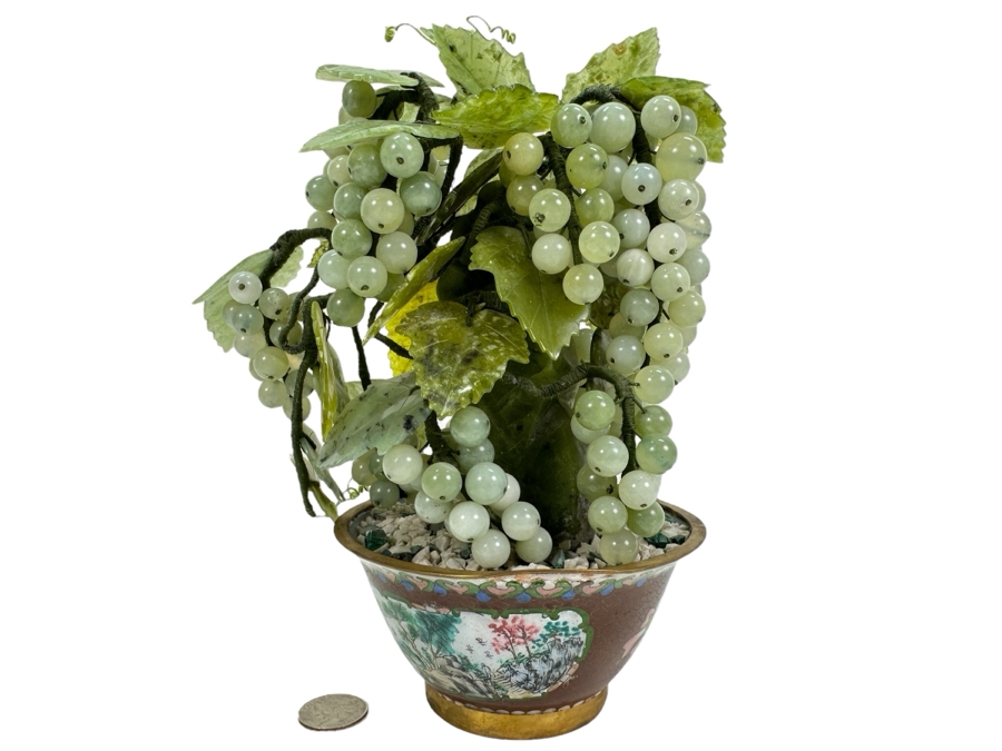 Vintage Chinese Stone Grapes Sculpture With Cloisonne Pot 9H [Photo 1]