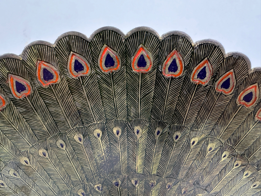 Pair Of Chased Brass Hand Painted Peacock Figurines 9H & 11H [Photo 6]