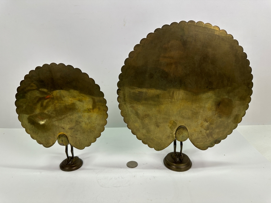 Pair Of Chased Brass Hand Painted Peacock Figurines 9H & 11H [Photo 7]