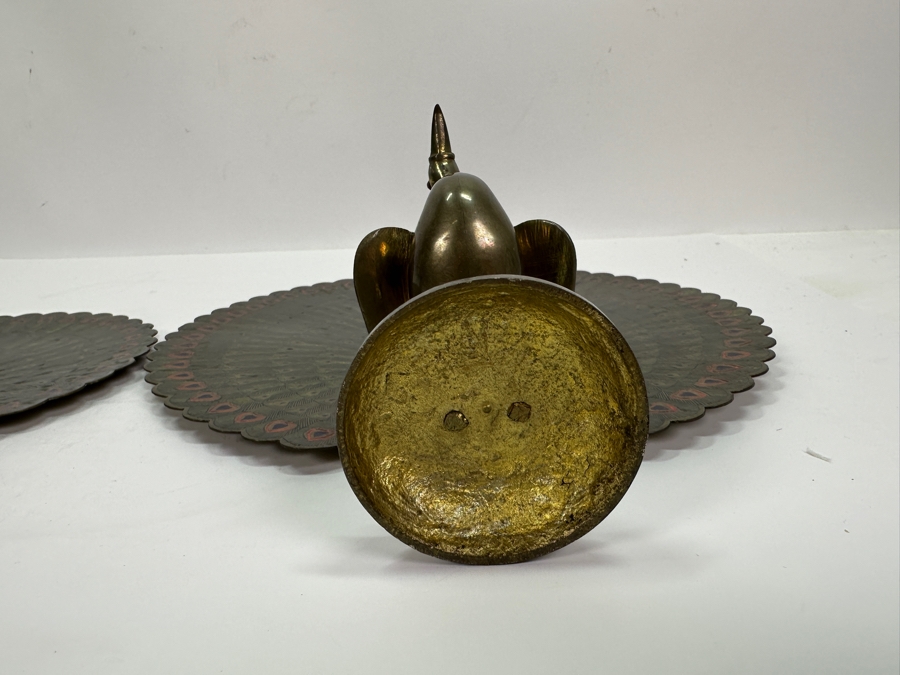 Pair Of Chased Brass Hand Painted Peacock Figurines 9H & 11H [Photo 8]