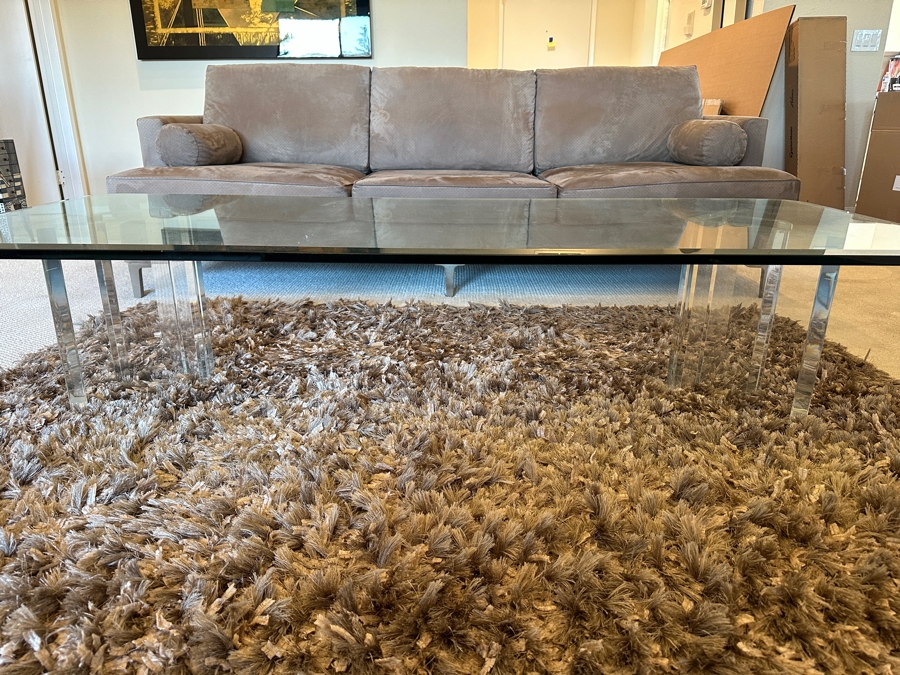 Lucite Base Glass Top Rectangular Coffee Table 72W X 30D X 15.5H [Photo 2]