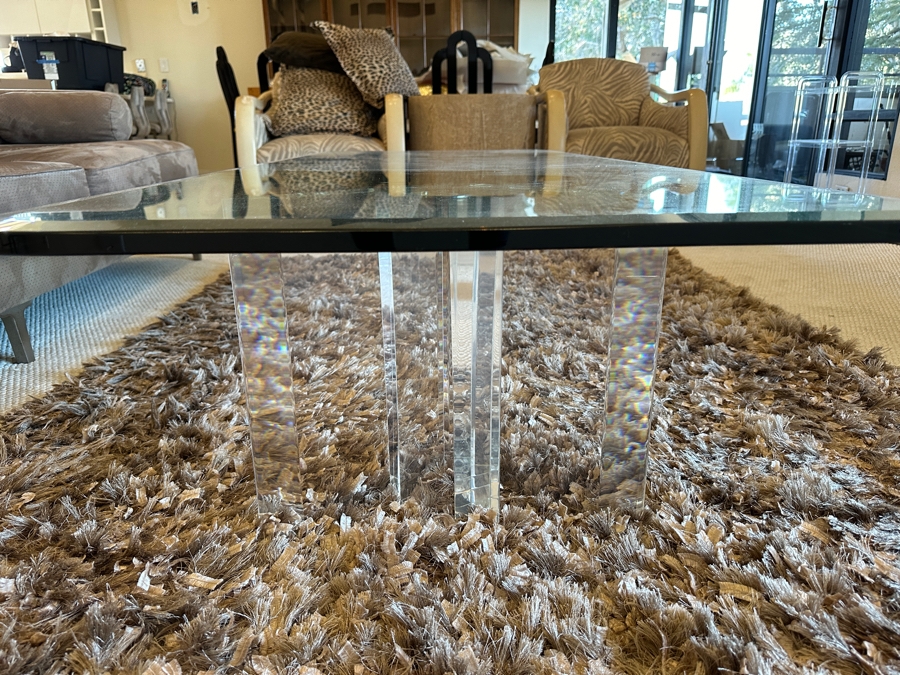 Lucite Base Glass Top Rectangular Coffee Table 72W X 30D X 15.5H [Photo 4]