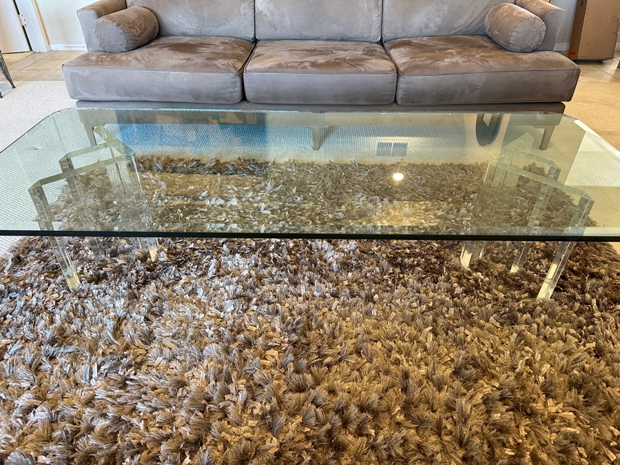 Lucite Base Glass Top Rectangular Coffee Table 72W X 30D X 15.5H [Photo 3]