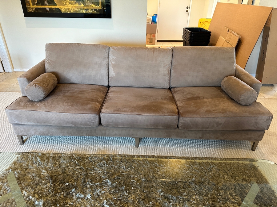 Suede Leather Sofa With Chrome Feet By Carter 93L X 36D X 33.5H [Photo 3]