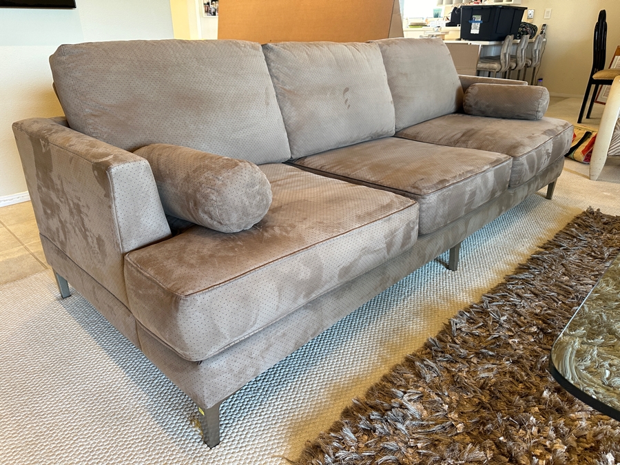 Suede Leather Sofa With Chrome Feet By Carter 93L X 36D X 33.5H [Photo 7]