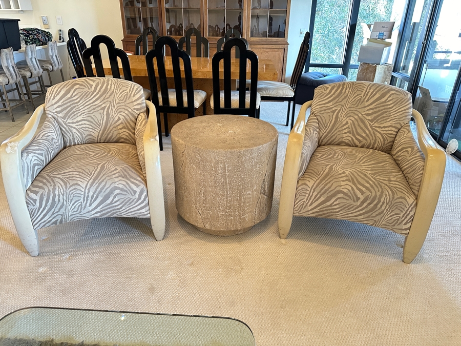 Pair Of Mid-Century Italian Modern Style Sculptural Lounge Armchairs With Round Side Table [Photo 4]
