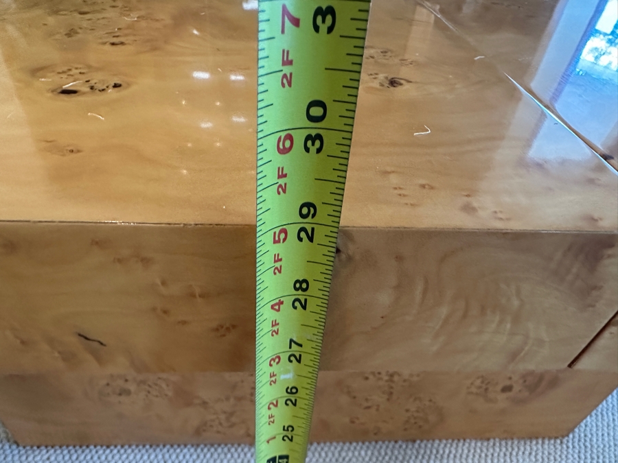 Stunning Burled Walnut Dining Table 72W X 38D X 29H With Built-In Storage Compartment For Storing 2 Extra Leaves (Each 18'L) And Eight Italian Art Deco Style Black Lacquer Dining Chairs (Shown W/ Leaves In Place) [Photo 17]