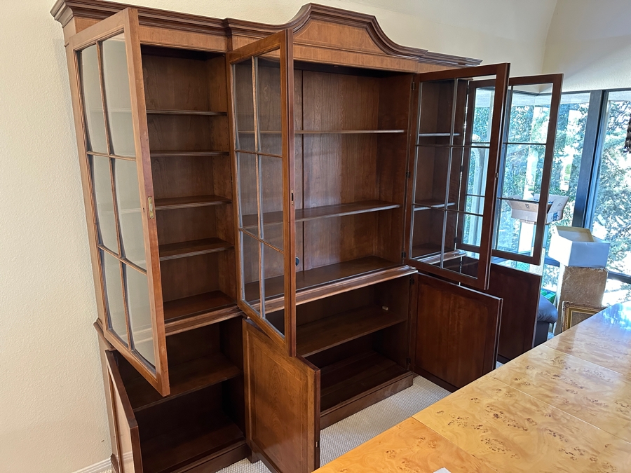 Stunning Baker Furniture Bookcase China Cabinet With Curved Glass Front And Lockable Doors 96W X 16D X 90H [Photo 6]