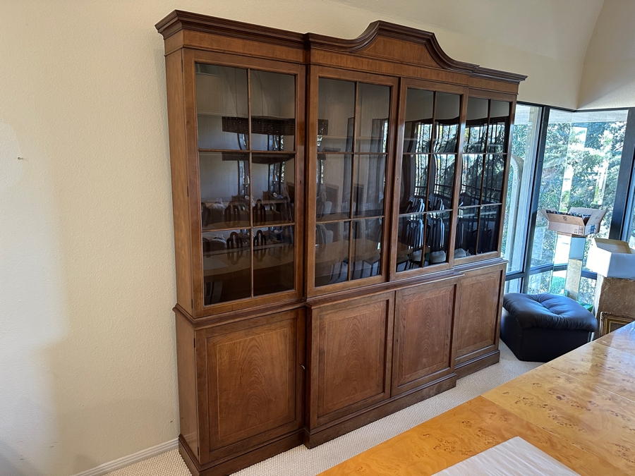 Stunning Baker Furniture Bookcase China Cabinet With Curved Glass Front And Lockable Doors 96W X 16D X 90H [Photo 2]