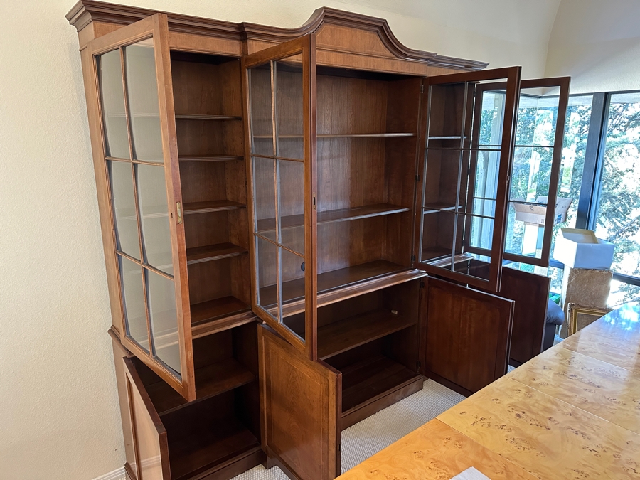 Stunning Baker Furniture Bookcase China Cabinet With Curved Glass Front And Lockable Doors 96W X 16D X 90H [Photo 5]
