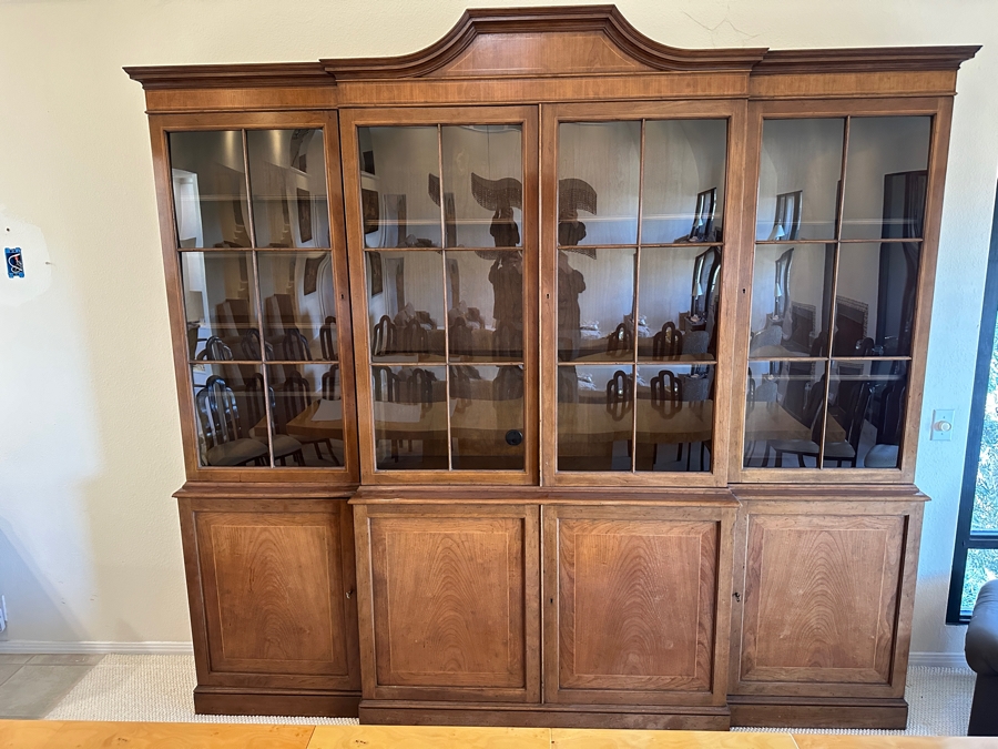 Stunning Baker Furniture Bookcase China Cabinet With Curved Glass Front And Lockable Doors 96W X 16D X 90H [Photo 3]