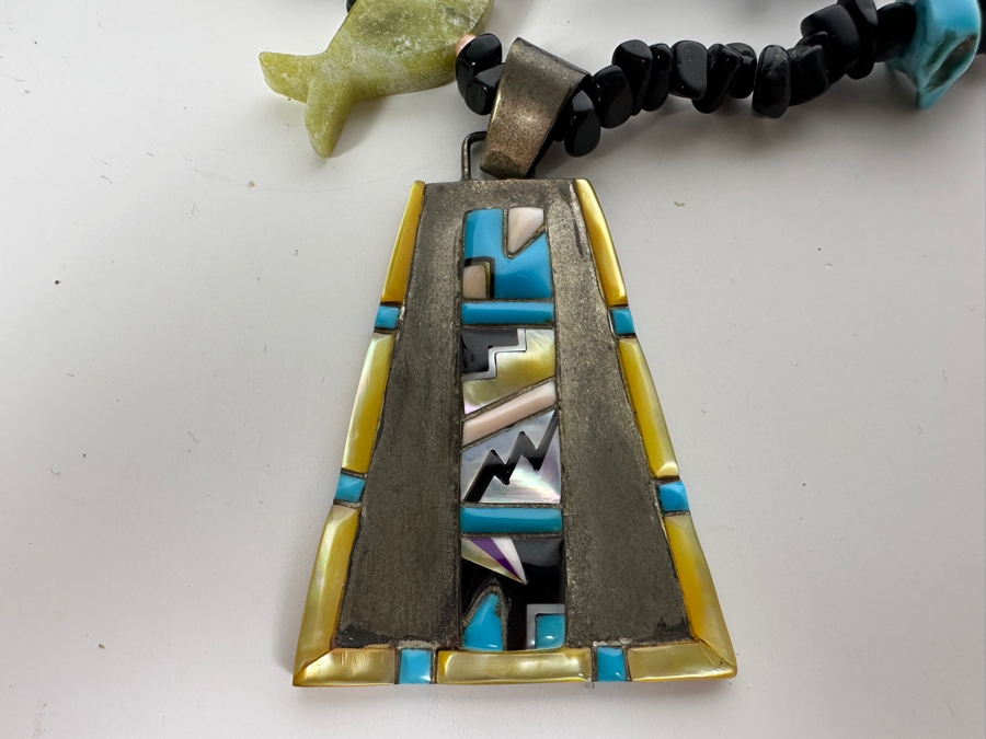 Sterling Silver Carved Stone Fetish 28' Necklace  [Photo 2]