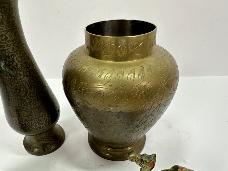 Brass Lot From India: Camel Figurine, Elephant Figurine, Vase & Urn [Photo 7]