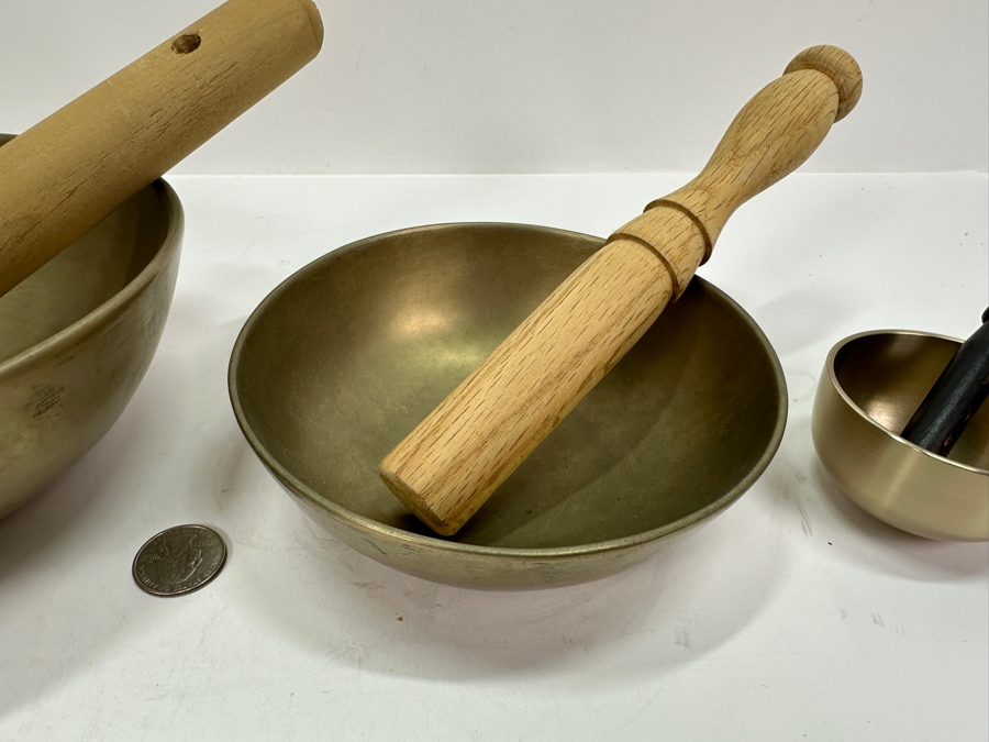 Three Brass Tibetan Bowls In The Key Of A, Bb & E [Photo 4]