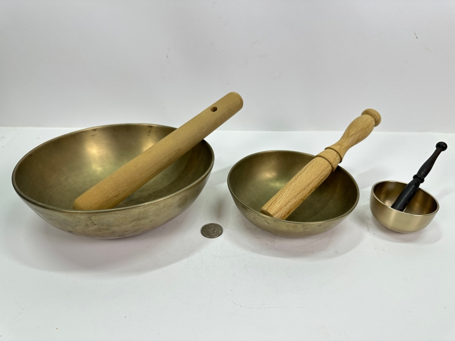 Three Brass Tibetan Bowls In The Key Of A, Bb & E [Photo 2]