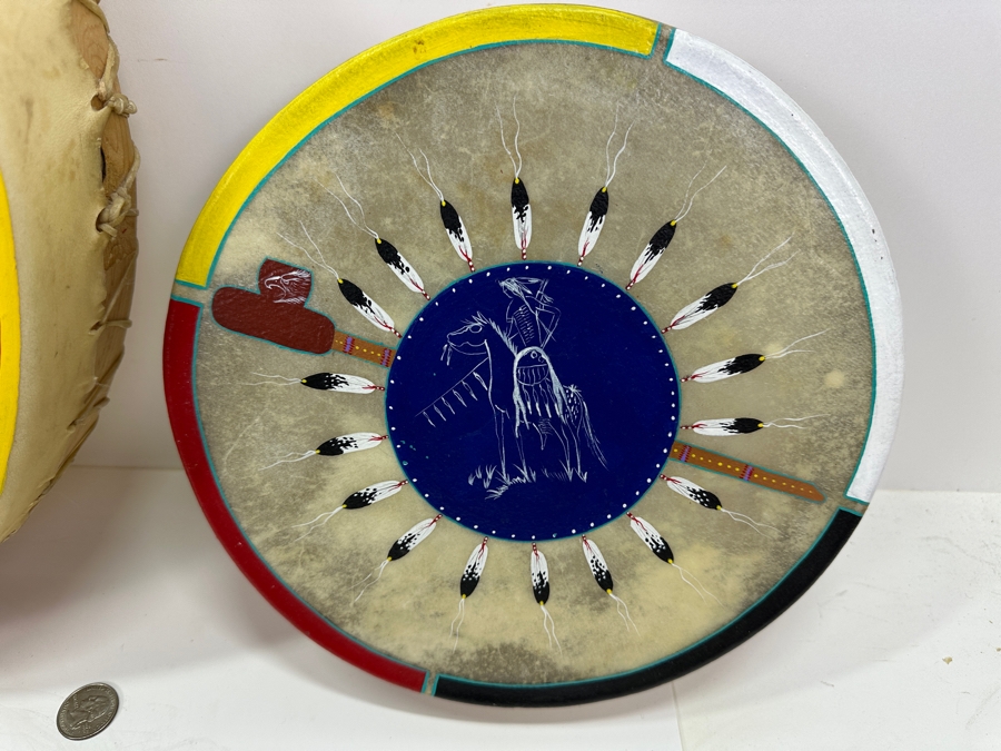 Pair Of Hand Painted Drums By David S. Mills 17W & 10W Large Drum Retails For $190 [Photo 3]