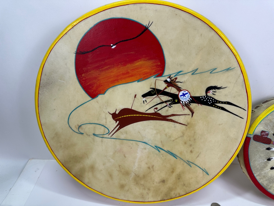 Pair Of Hand Painted Drums By David S. Mills 17W & 10W Large Drum Retails For $190 [Photo 2]