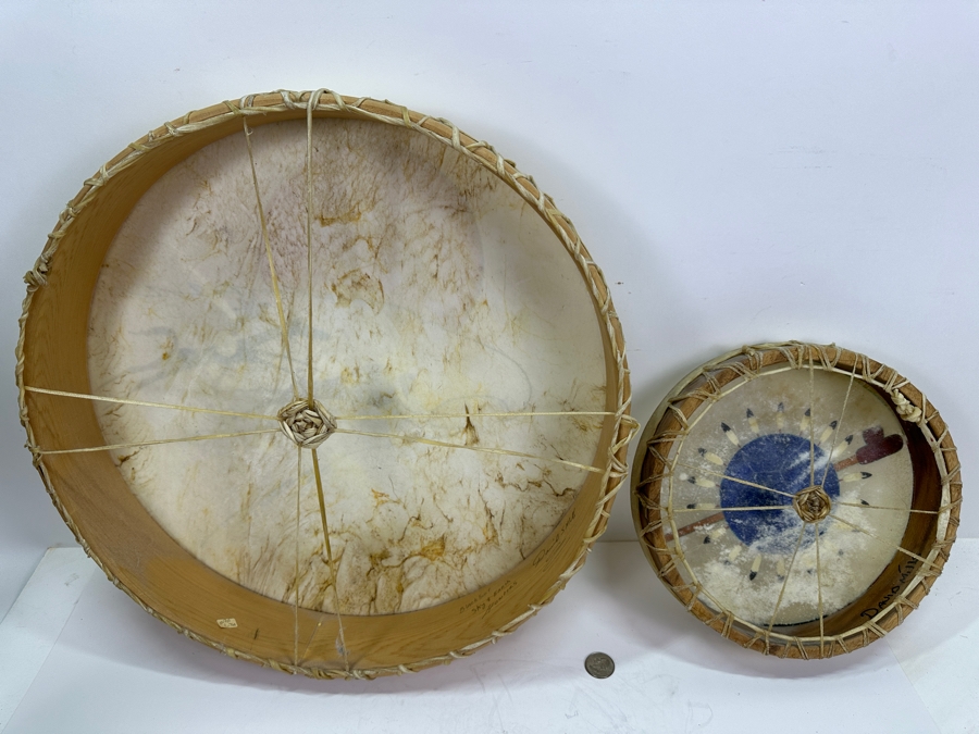 Pair Of Hand Painted Drums By David S. Mills 17W & 10W Large Drum Retails For $190 [Photo 7]