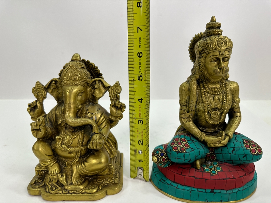 Pair Of Brass Figurines From India: Ganesha 6H & Hanuman 7.5H [Photo 8]