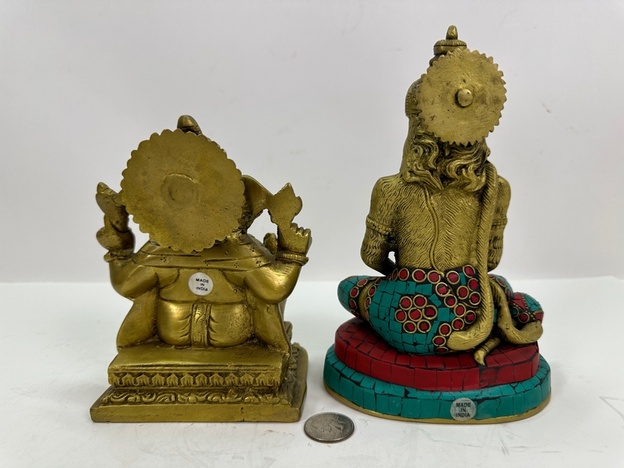 Pair Of Brass Figurines From India: Ganesha 6H & Hanuman 7.5H [Photo 6]