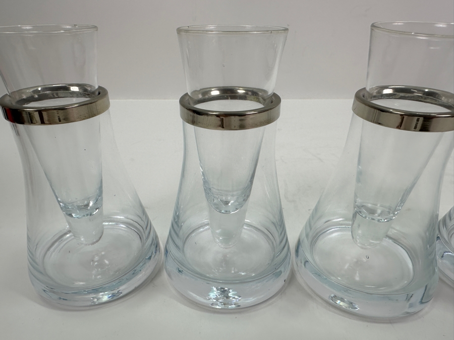 Four MCM Vodka Chiller Shot Glasses In Silverplate & Glass 4.5H [Photo 2]