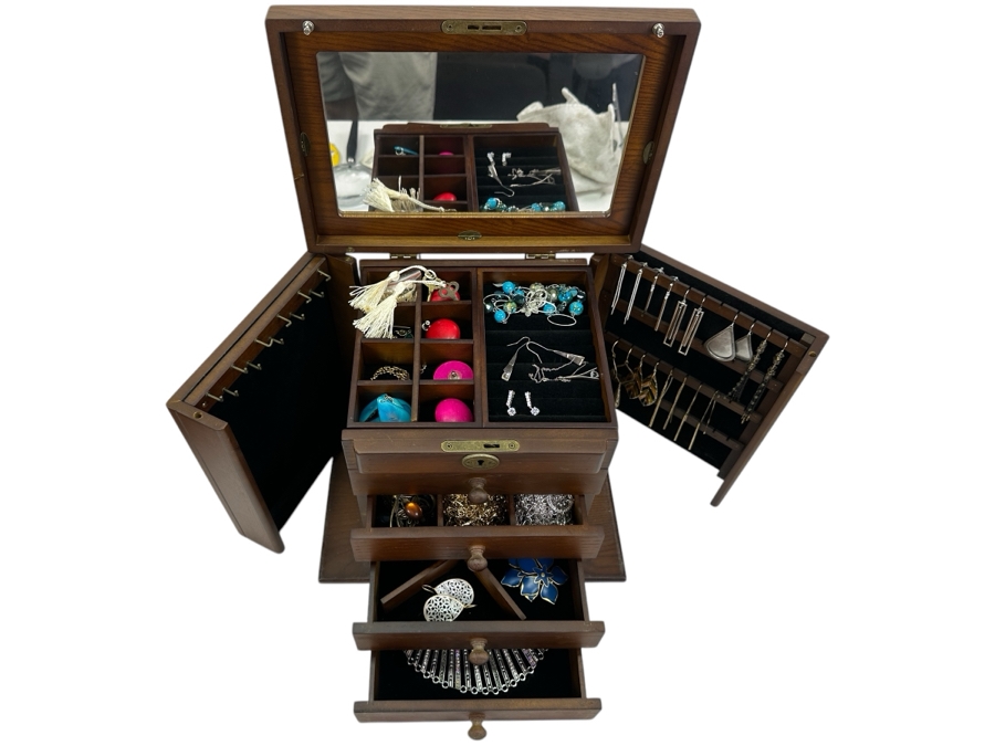 Jewelry Box With Mainly Costume Jewelry 12W X 8D X 11H - See Photos