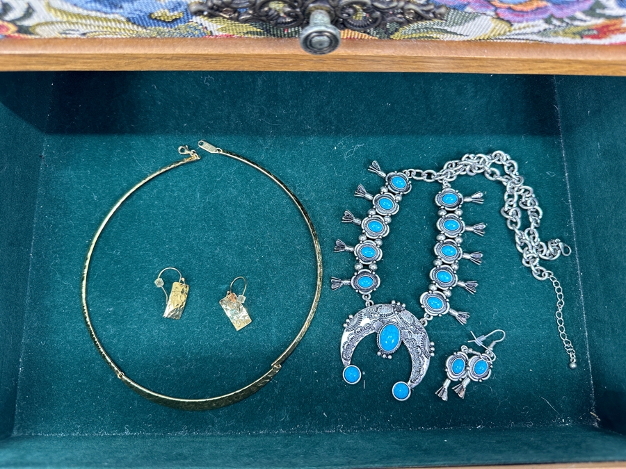 Jewelry Box With Mainly Costume Jewelry 15W X 12D X 11H - See Photos [Photo 9]