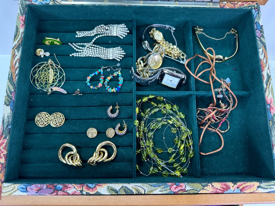 Jewelry Box With Mainly Costume Jewelry 15W X 12D X 11H - See Photos [Photo 4]