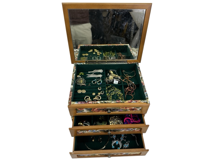 Jewelry Box With Mainly Costume Jewelry 15W X 12D X 11H - See Photos [Photo 2]