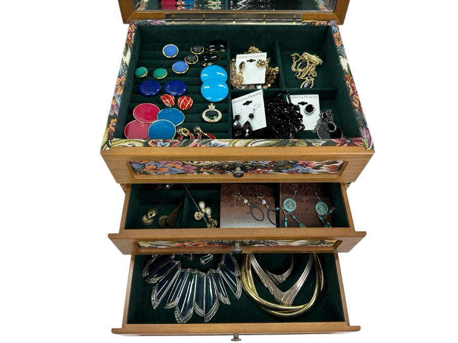 Jewelry Box With Mainly Costume Jewelry 15W X 12D X 11H - See Photos