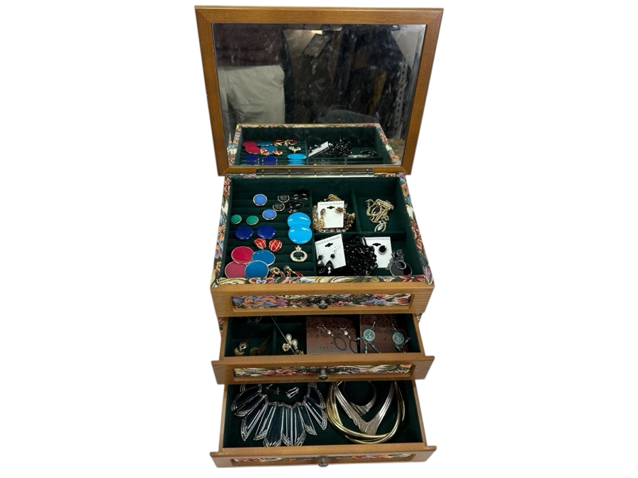 Jewelry Box With Mainly Costume Jewelry 15W X 12D X 11H - See Photos [Photo 2]