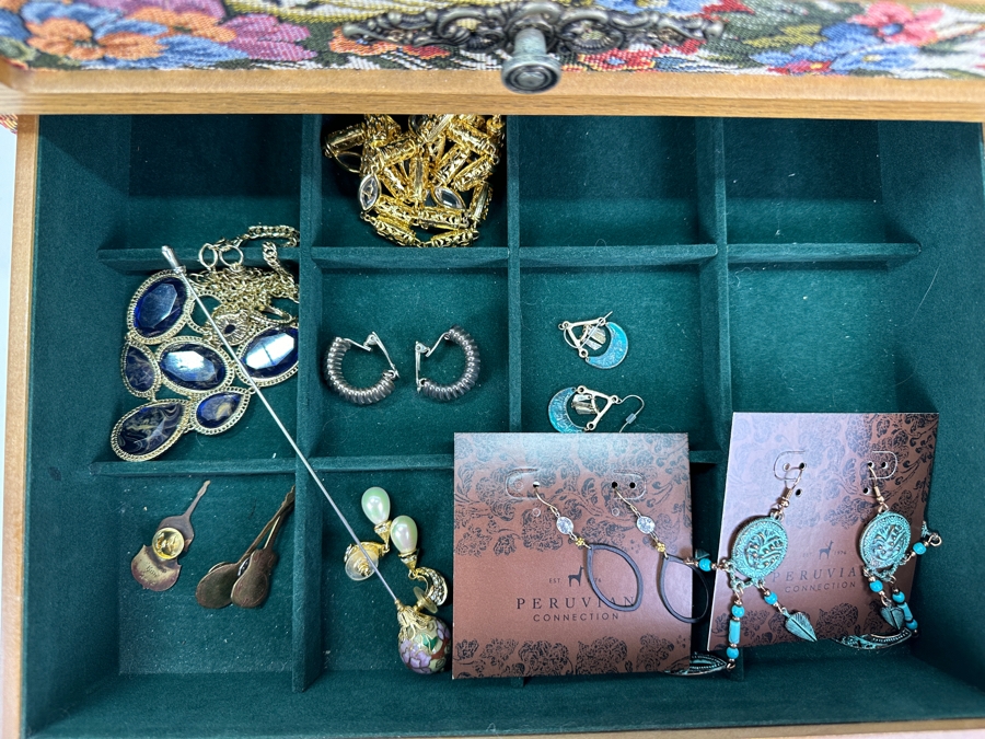 Jewelry Box With Mainly Costume Jewelry 15W X 12D X 11H - See Photos [Photo 6]