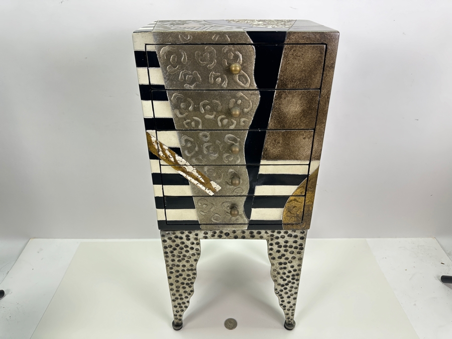 Etori Sottsass Style Table Top 5-Drawer Jewelry Box With Metal Legs 9W X 6D X 20.5H [Photo 2]