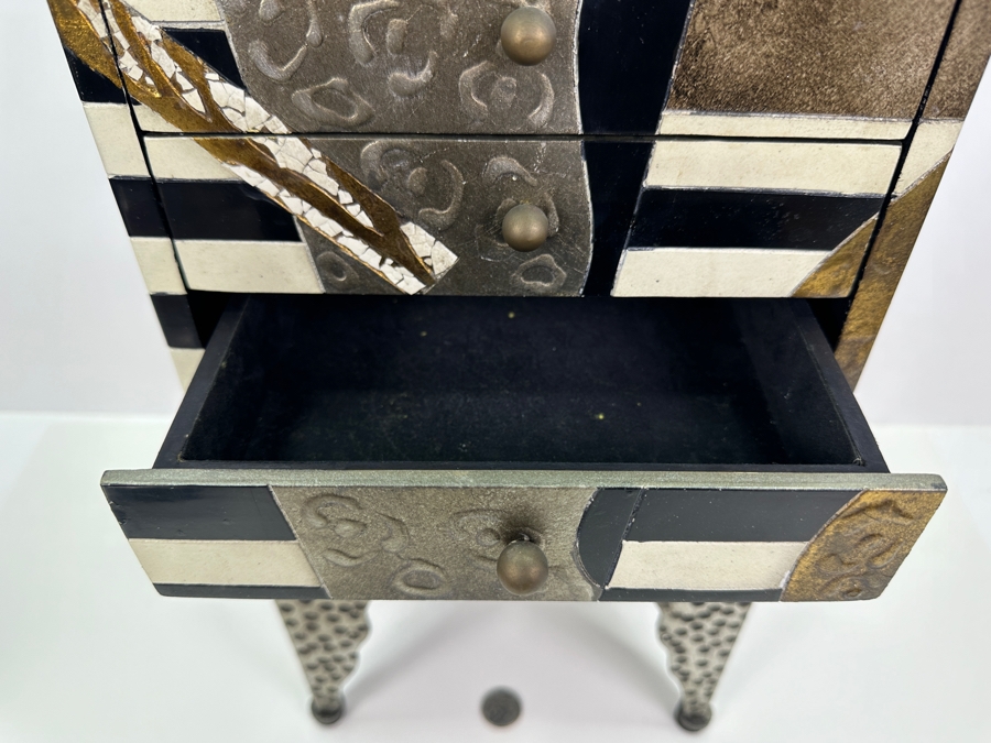 Etori Sottsass Style Table Top 5-Drawer Jewelry Box With Metal Legs 9W X 6D X 20.5H [Photo 3]