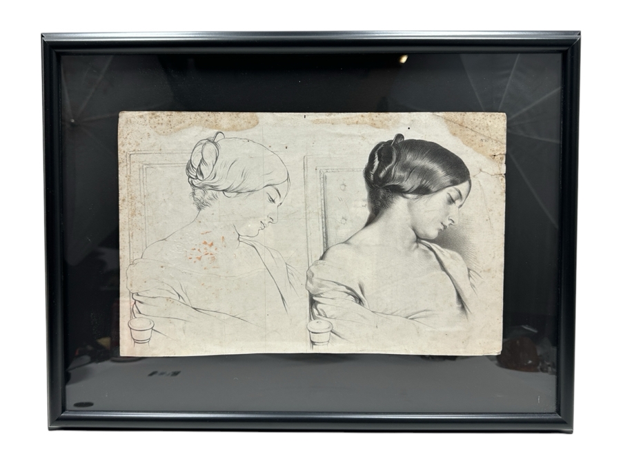 Framed Original Antique Engraving Elementary Course 67 Sketch Study Of A Woman 20 X 16 [Photo 2]