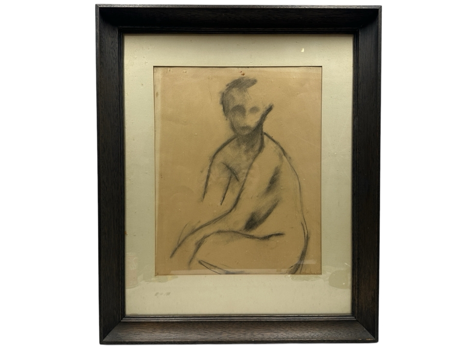 Original Mid-Century Abstract Charcoal Drawing On Paper Signed And Dated Lower Left 16 X 20 Framed 26 X 31 [Photo 2]