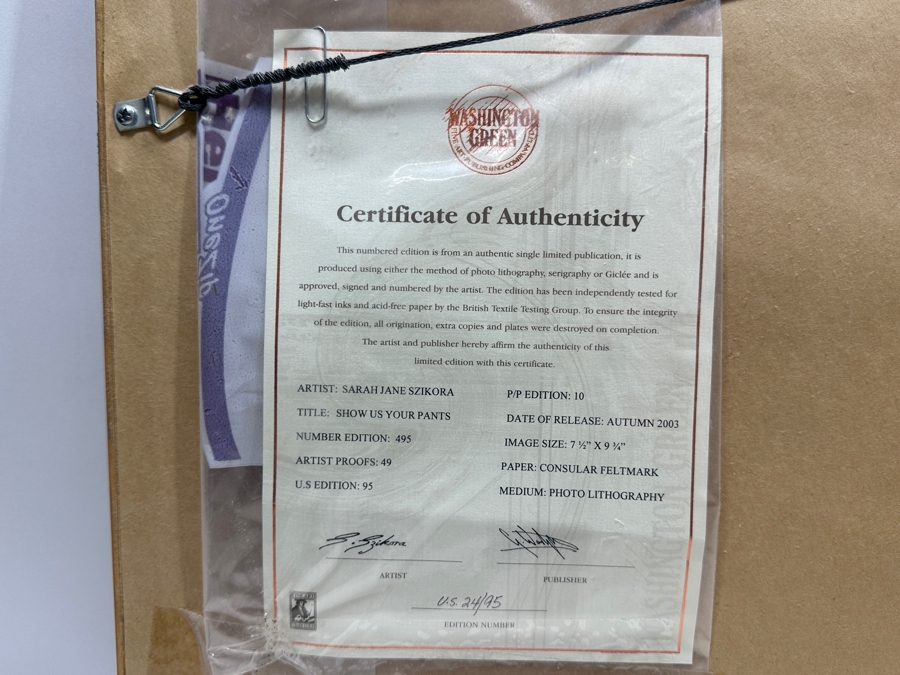 Sarah Jane Szikora Hand Signed Limited Edition Print Titled 'Show Us Your Pants' 2003 9.75 X 7.5 Framed [Photo 6]