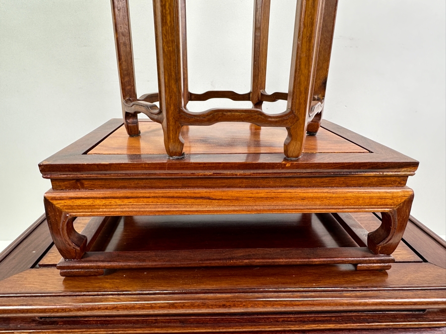 (3) Chinese Wooden Stands: 17.5'W Bottom Stand, 11'W Middle Stand, 9.5'H Top Stand [Photo 3]