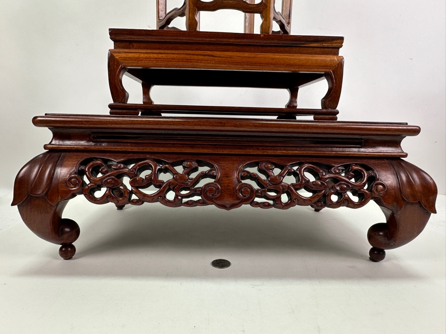 (3) Chinese Wooden Stands: 17.5'W Bottom Stand, 11'W Middle Stand, 9.5'H Top Stand [Photo 2]